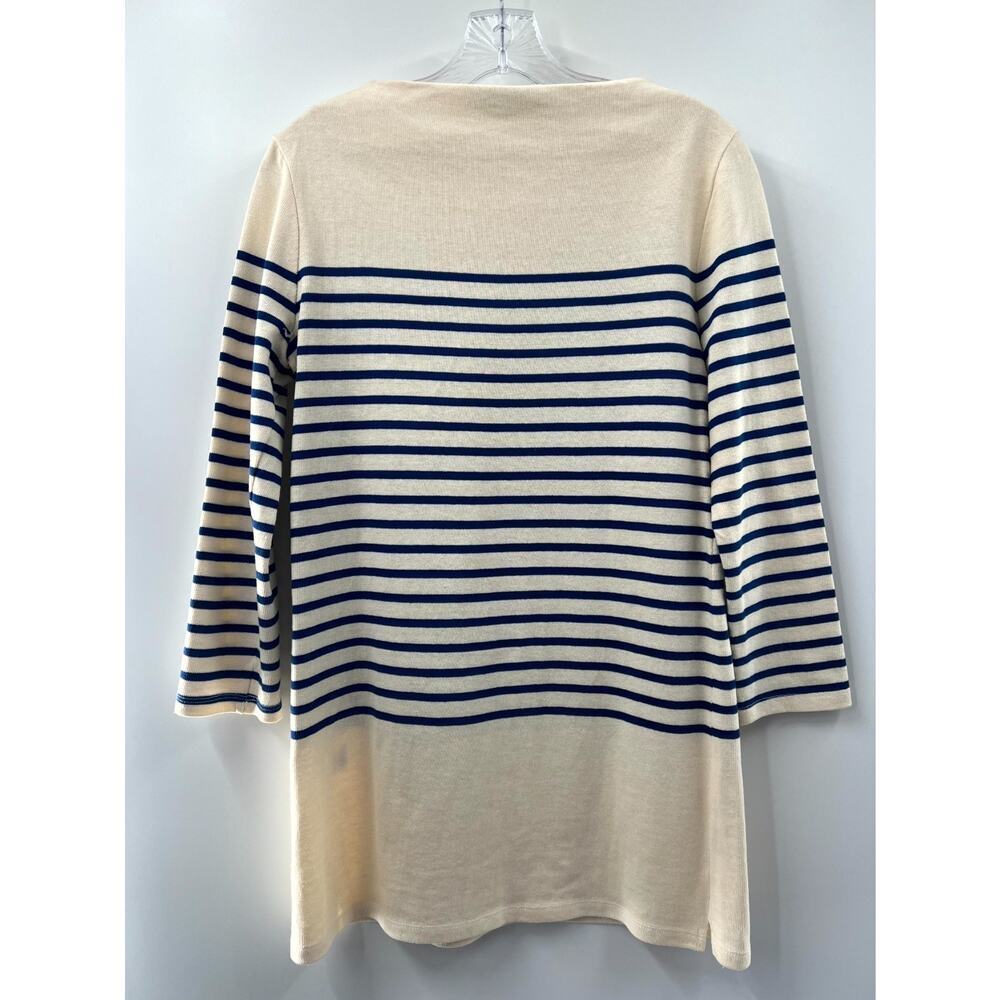 Milly Women's Blue Cream Striped Cotton Boat Neck Long Sleeve Tunic Top Size P - Picture 2 of 9